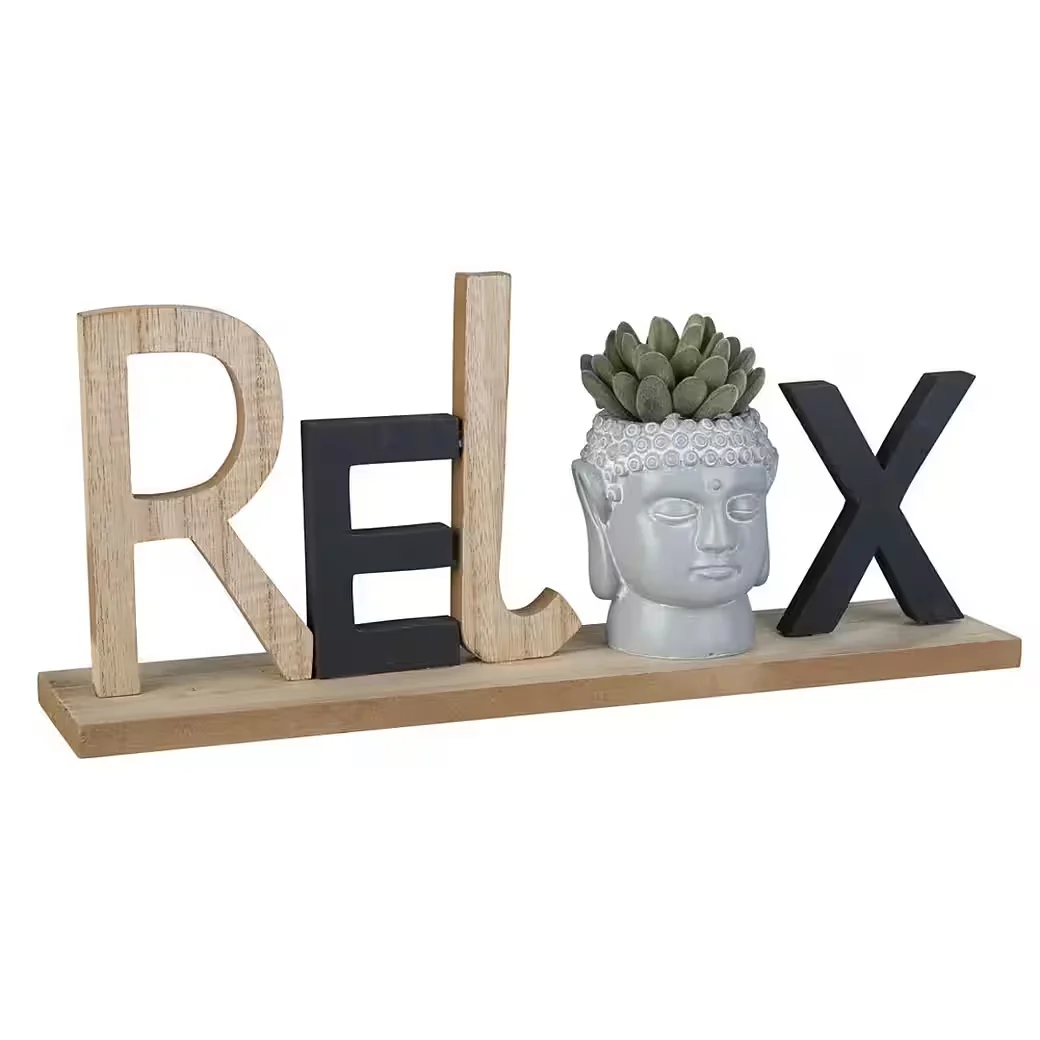 Dekoobjekt Schriftzug „Relax“ mit Kunstblume